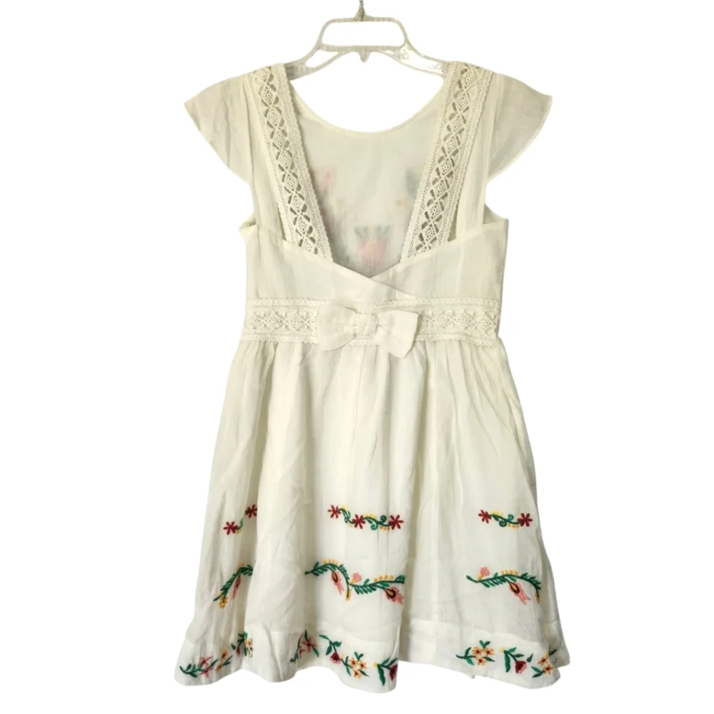 DERHY KIDS Gauzy Embroidered‎ Floral Bohemian 100% Cotton Dress Sz 10/12 Wedding